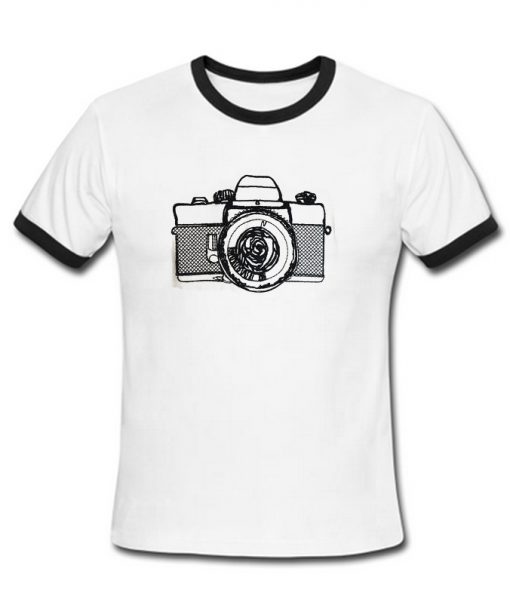 camera sketch ringer t-shirt