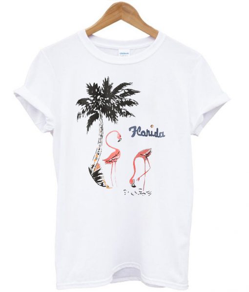 Contrast Neck Flamingo Print T-Shirt