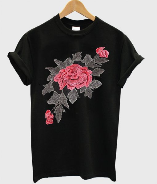 Roses embroided blackT-shirt