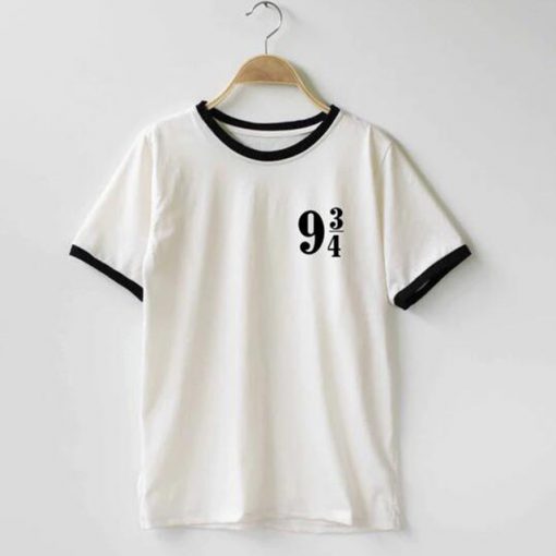 nine three per four white ringer T-shirt