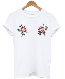 two embrodied flowers T-shirt