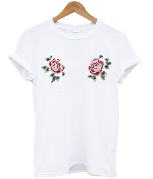 two embrodied flowers T-shirt