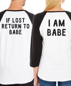 If lost return to babe couple raglan T-shirt