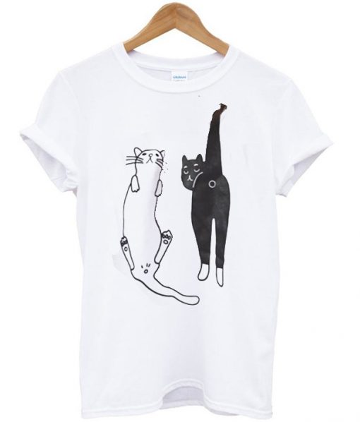 cat white and black T-shirt