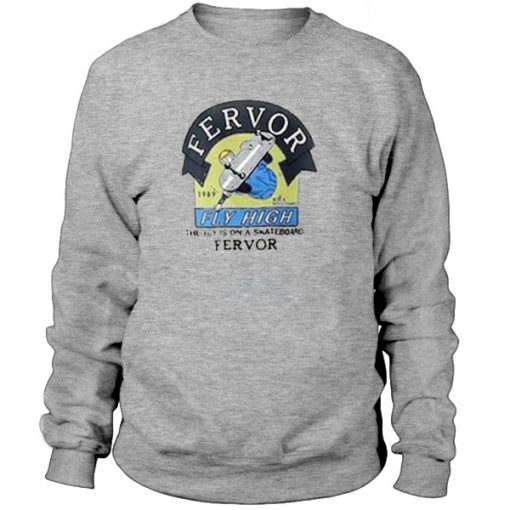 The boy is on a skateboard fervor sweatshirt