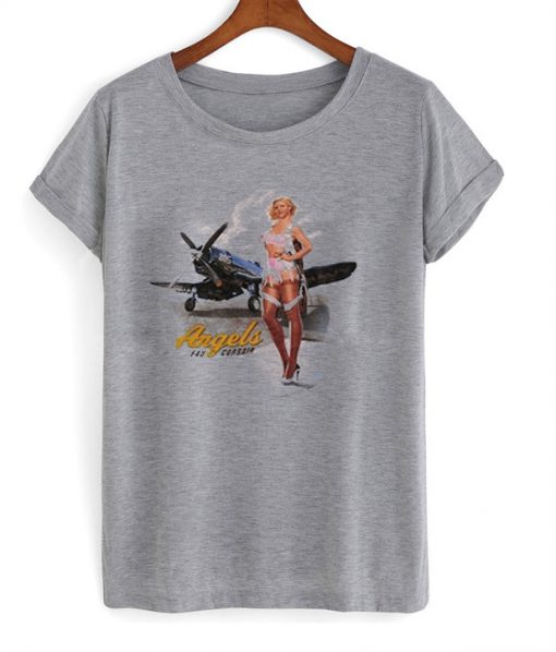 WWII Corsair F4U Flying Angels Blonde Pinup Girl T-Shirt