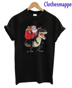 Santa Claus Riding T-Rex Dinosaur Christmas T-Shirt