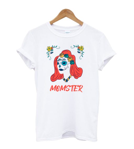 Momster Halloween Costume Skull Mom Messy Hair Bun Monster T-Shirt