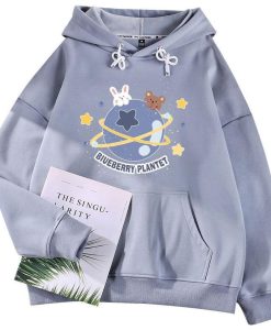 Blueberry Planet Print Loose Hoodie