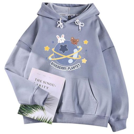 Blueberry Planet Print Loose Hoodie