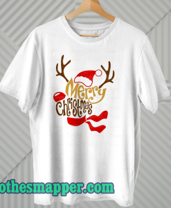 Reindeer Shaped Merry Christmas T Shirt