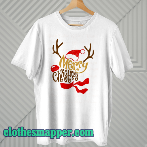 Reindeer Shaped Merry Christmas T Shirt