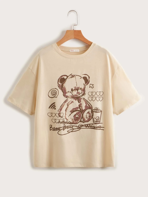 Is That The New Letter Cartoon Bear Graphic Oversized Tee __